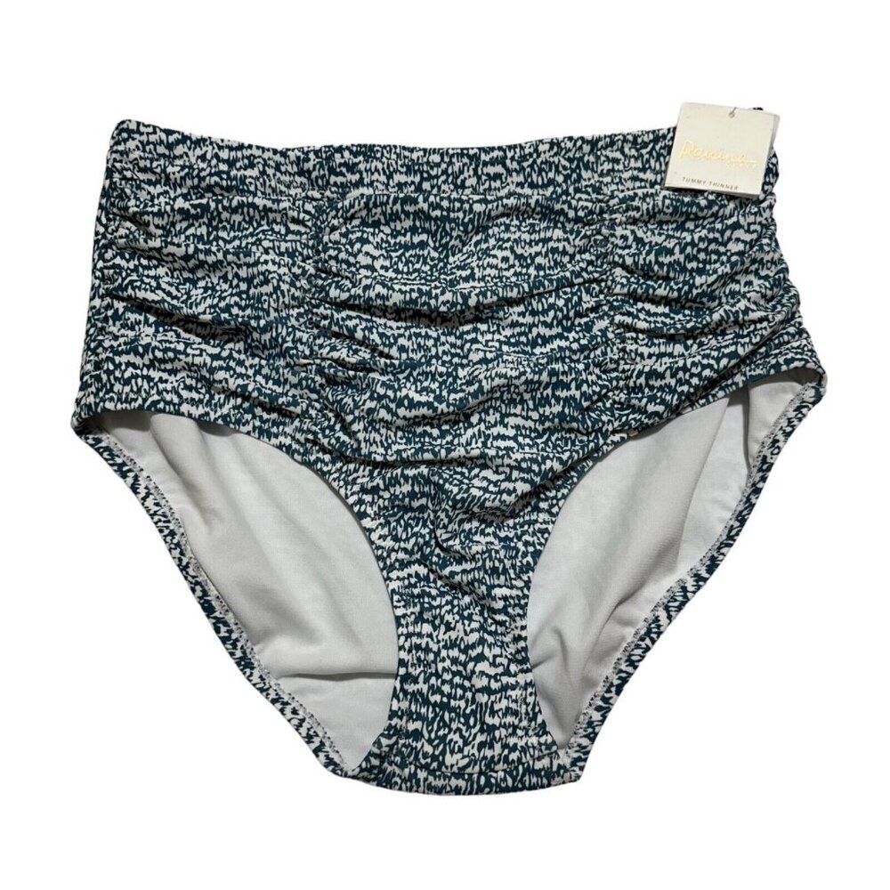 Raisins Curve Size 14W Costa High Waist Bikini‎ Bottoms Teal White Tummy Control